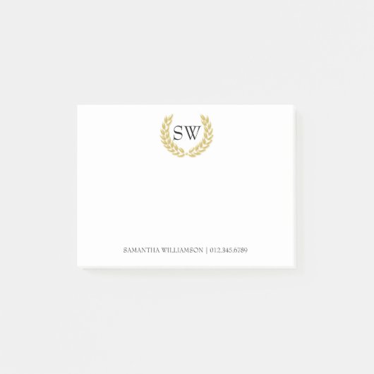 Gepersonaliseerde Monogram in Gold Wreath Professi Post-it® Notes (Voorkant)