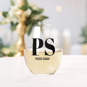 Gepersonaliseerde Monogram Initiaal aangepaste naa Wijnglas Zonder Voet