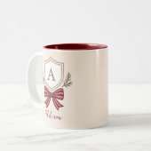 Gepersonaliseerde Monogram Initiaal Naam Bow Chris Tweekleurige Koffiemok (Voorkant links)