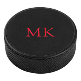 Gepersonaliseerde Monogram Initialen Modern Zwart  Hockey Puck