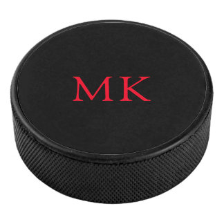 Gepersonaliseerde Monogram Initialen Modern Zwart Hockey Puck