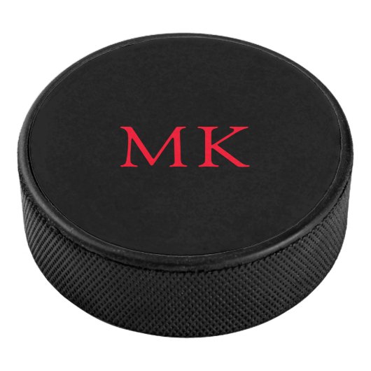 Gepersonaliseerde Monogram Initialen Modern Zwart Hockey Puck (3/4)