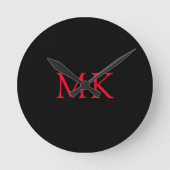 Gepersonaliseerde Monogram Initialen Modern Zwart  Ronde Klok (Voorkant)