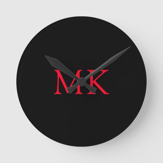 Gepersonaliseerde Monogram Initialen Modern Zwart  Ronde Klok (Voorkant)