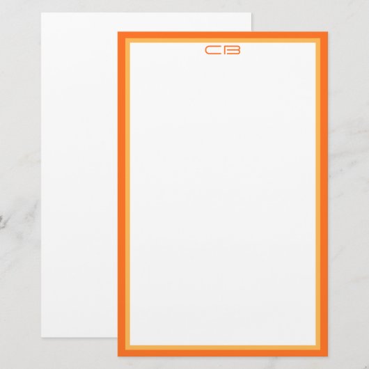 Gepersonaliseerde Monogram Initialen Oranje Rand Briefpapier (Voorkant / Achterkant)