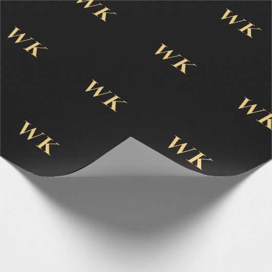 Gepersonaliseerde Monogram Initialen Zwart en Goud Cadeaupapier (Hoek)