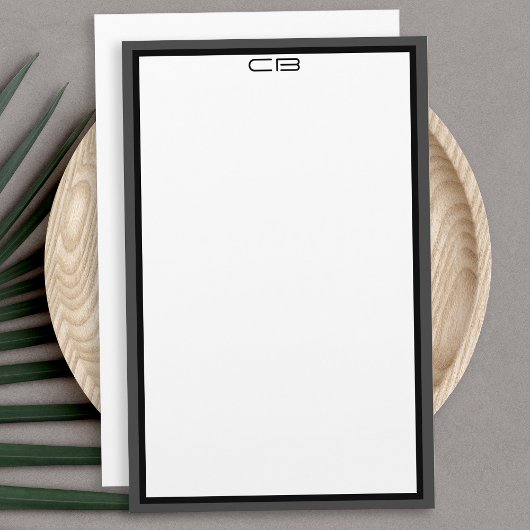 Gepersonaliseerde Monogram Initialen Zwart Grijs R Briefpapier