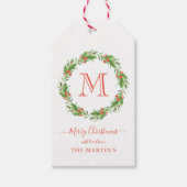 Gepersonaliseerde Monogram Kerstkrans Cadeaulabel (Voorkant)