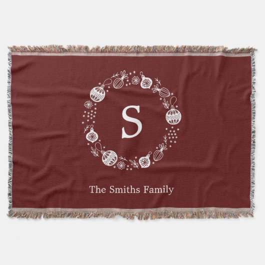 Gepersonaliseerde Monogram Kerstkrans Deken (Voorkant)