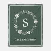 Gepersonaliseerde Monogram Kerstkrans Fleece Deken (Voorkant)