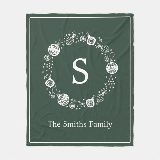 Gepersonaliseerde Monogram Kerstkrans Fleece Deken (Voorkant)