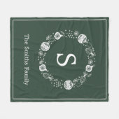 Gepersonaliseerde Monogram Kerstkrans Fleece Deken (Voorkant (Horizontaal))