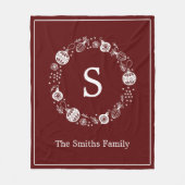 Gepersonaliseerde Monogram Kerstkrans Fleece Deken (Voorkant)