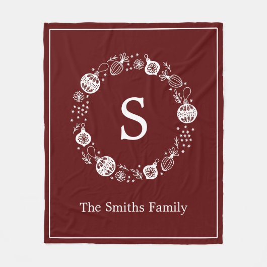 Gepersonaliseerde Monogram Kerstkrans Fleece Deken (Voorkant)