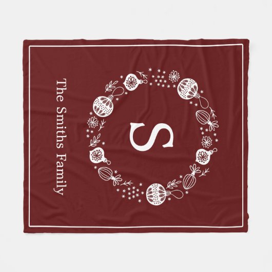 Gepersonaliseerde Monogram Kerstkrans Fleece Deken (Voorkant (Horizontaal))