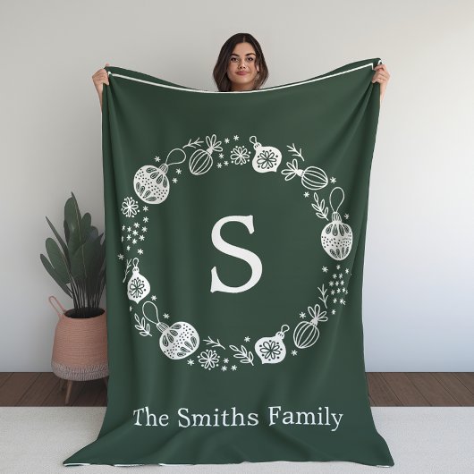 Gepersonaliseerde Monogram Kerstkrans Fleece Deken