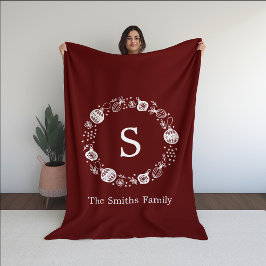 Gepersonaliseerde Monogram Kerstkrans Fleece Deken