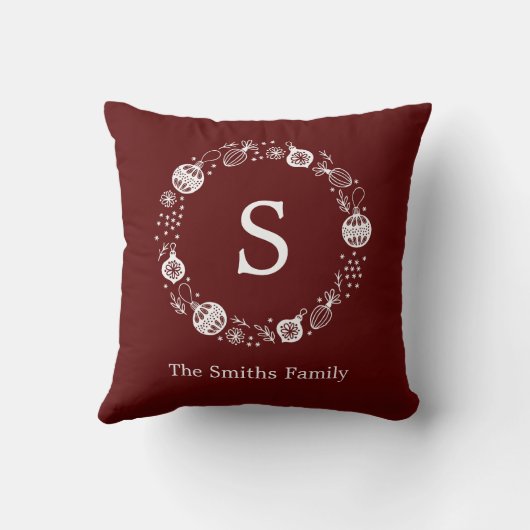 Gepersonaliseerde Monogram Kerstkrans Kussen (Achterkant)