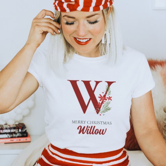 Gepersonaliseerde Monogram Kerstnaam en Initiaal T-shirt