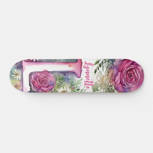 Gepersonaliseerde Monogram L Kleurrijke Waterverf Persoonlijk Skateboard (Horizontaal)