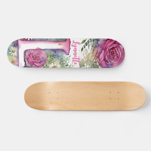 Gepersonaliseerde Monogram L Kleurrijke Waterverf Persoonlijk Skateboard (Horizontaal)
