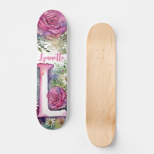Gepersonaliseerde Monogram L Kleurrijke Waterverf Persoonlijk Skateboard (Voorkant)