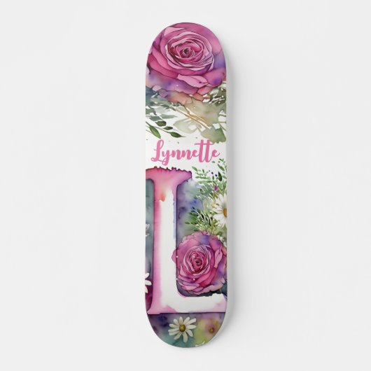 Gepersonaliseerde Monogram L Kleurrijke Waterverf Persoonlijk Skateboard (Voorkant)