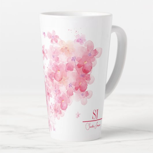 Gepersonaliseerde monogram latte-Mok | Modern Flor Latte Mok (Rechterhoek)