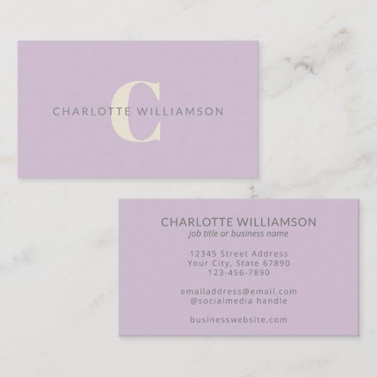 Gepersonaliseerde Monogram Lavendel Stijlvolle Kan Visitekaartje (Voorkant / Achterkant)