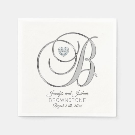 Gepersonaliseerde Monogram Letter B Silver Wedding Servetten (Voorkant)