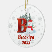 Gepersonaliseerde Monogram Letter B Snowman Keramisch Ornament (Links)