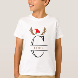 Gepersonaliseerde Monogram Letter C Antlers Kerst T-shirt