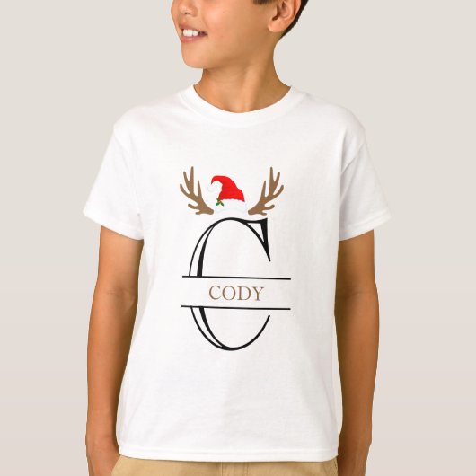 Gepersonaliseerde Monogram Letter C Antlers Kerst T-shirt (Voorkant)