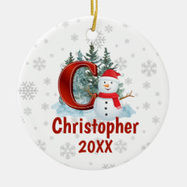 Gepersonaliseerde Monogram Letter C Snowman Kerstm Keramisch Ornament
