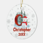 Gepersonaliseerde Monogram Letter C Snowman Kerstm Keramisch Ornament (Links)