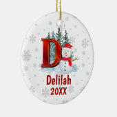 Gepersonaliseerde Monogram Letter D Snowman Kerstm Keramisch Ornament (Rechts)