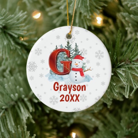 Gepersonaliseerde Monogram Letter G Snowman Kerstm Keramisch Ornament (Boom)