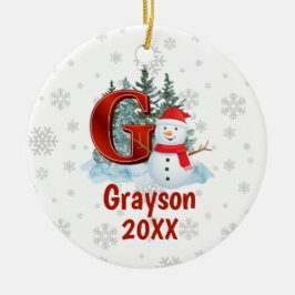 Gepersonaliseerde Monogram Letter G Snowman Kerstm Keramisch Ornament