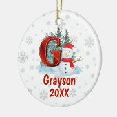 Gepersonaliseerde Monogram Letter G Snowman Kerstm Keramisch Ornament (Links)