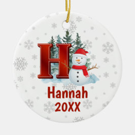 Gepersonaliseerde Monogram Letter H Snowman Kerstm Keramisch Ornament
