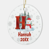 Gepersonaliseerde Monogram Letter H Snowman Kerstm Keramisch Ornament (Links)
