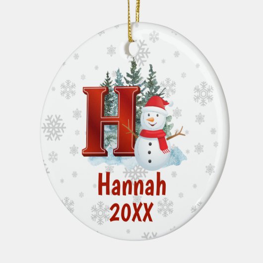 Gepersonaliseerde Monogram Letter H Snowman Kerstm Keramisch Ornament (Links)