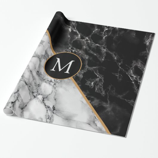 Gepersonaliseerde Monogram Letter Marble Wrapping Cadeaupapier (Uitgerold)