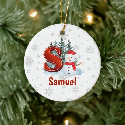 Gepersonaliseerde Monogram Letter S Snowman Kerstm Keramisch Ornament (Boom)