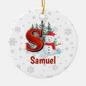Gepersonaliseerde Monogram Letter S Snowman Kerstm Keramisch Ornament (Voorkant)