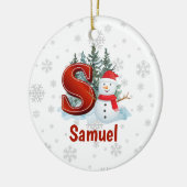 Gepersonaliseerde Monogram Letter S Snowman Kerstm Keramisch Ornament (Links)