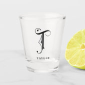 Gepersonaliseerde Monogram Letter T met Achternaam Shot Glas (Voorkant)