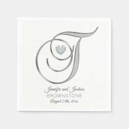 Gepersonaliseerde Monogram Letter T Silver Wedding Servet
