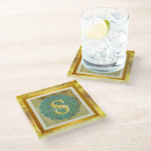 Gepersonaliseerde Monogram Mandala Goud en Blauw Glazen Onderzetter (Schuin)