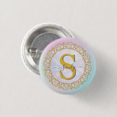 Gepersonaliseerde Monogram Mandala Goud en Blauw Ronde Button 3,2 Cm (Voorkant /achterkant)